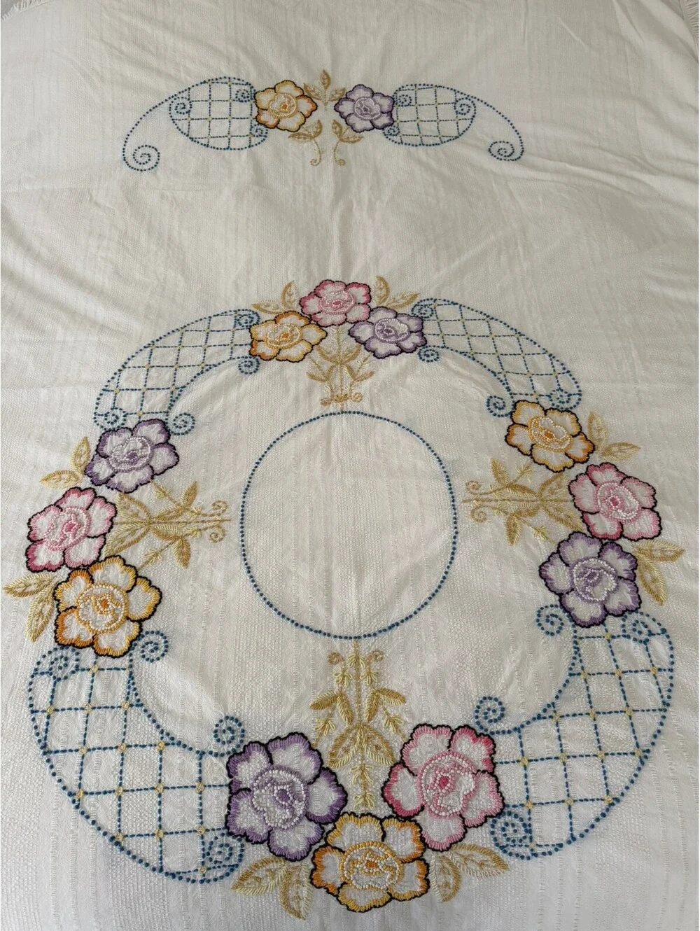Vintage Floral Chenille Bedspread Fringe Twin
